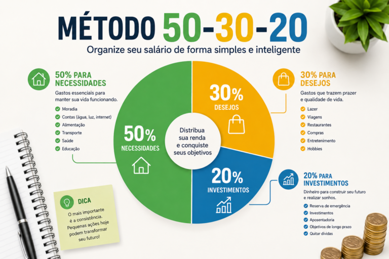 Método 50-30-20: Organize Seu Salário Sem Planilhas Complicadas